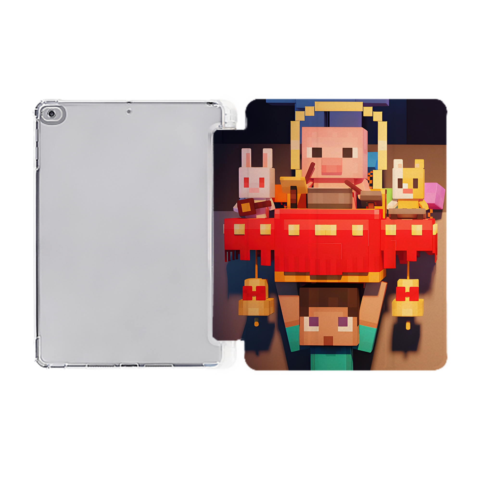 （画像用） マインクラフト ブロックの世界 Minecraft MC Block world IPad ケース ペン収納付き 三つ折りスタンド PUレザー×シリコン 対応機種9.5/10.5/10.9インチ